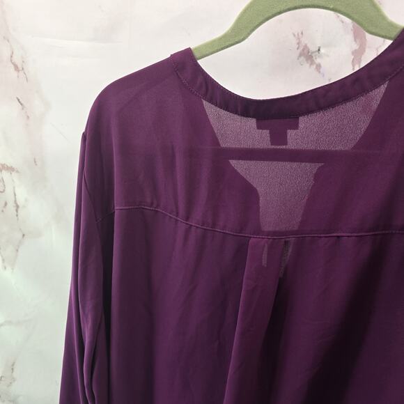 Torrid Shirt Women 3 3X Purple Blouse Popover Button Up V Notch Long Sleeve - Picture 6 of 12
